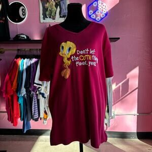 Vintage Y2K Don't Let The Cute Thing Fool You Pink Vneck Plus Size XXL